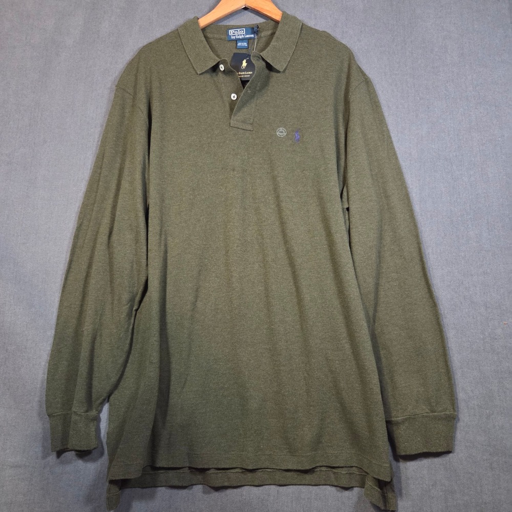 Polo Ralph Lauren Long Sleeve Polo Mens XXL Olive Green Mesh Cotton Shirt NWT
